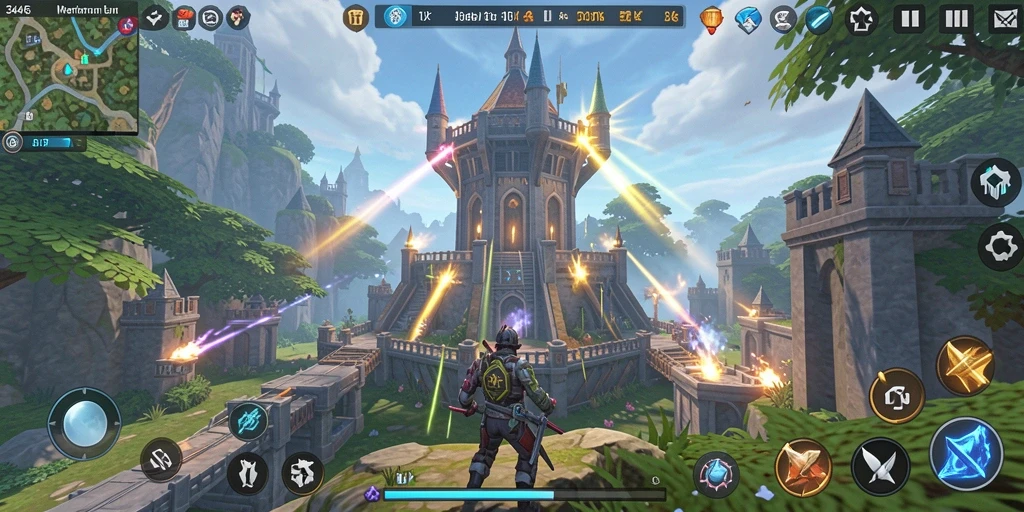 Tampilan gameplay menakjubkan dari 3446 dengan pertahanan menara yang strategis.