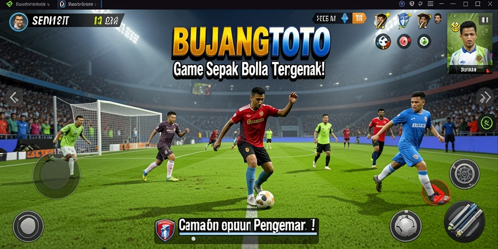 Gameplay seru dalam permainan sepak bola BUJANGTOTO yang menampilkan aksi lapangan.