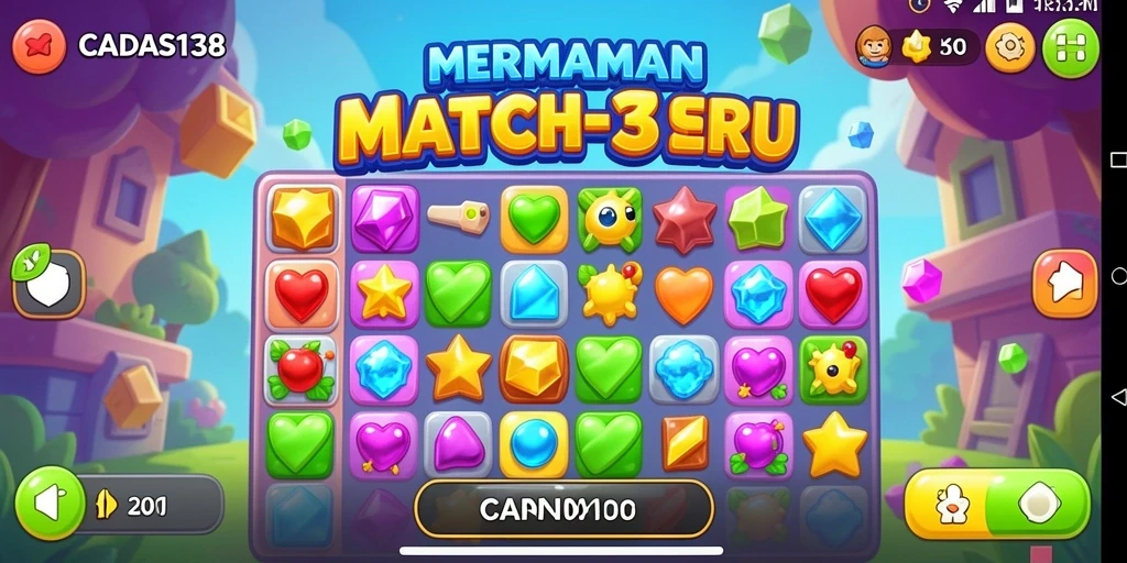 Tangkapan layar utama menunjukkan gameplay seru dari CADAS138 Match-3.