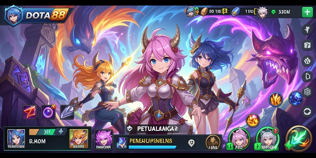 Tampilan gameplay DOTA88 dengan karakter anime yang menarik.