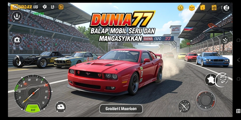Screenshot gameplay DUNIA77 yang menunjukkan momen balap yang seru.