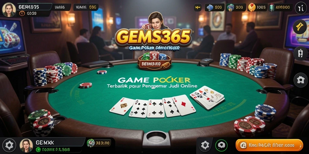Screenshot GEMS365 menampilkan gameplay Poker yang seru dan menyenangkan.