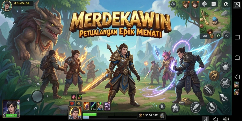 Tangkapan layar dari gameplay RPG yang mendebarkan di MERDEKAWIN.
