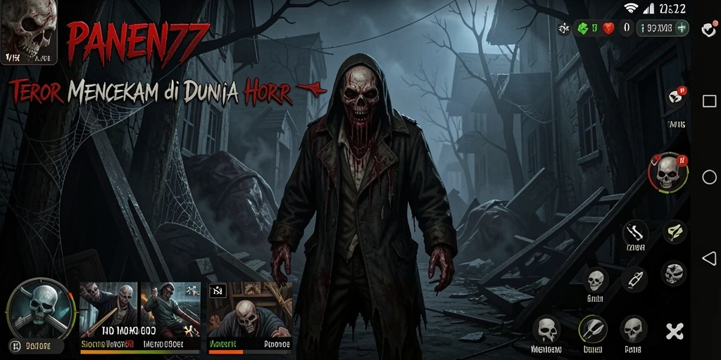 Tangkapan layar gameplay PANEN77 menampilkan suasana menyeramkan dengan efek visual menakutkan.