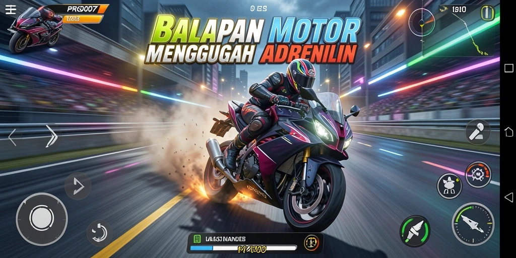 Screenshot gameplay PRG007 dengan balapan motor yang seru.