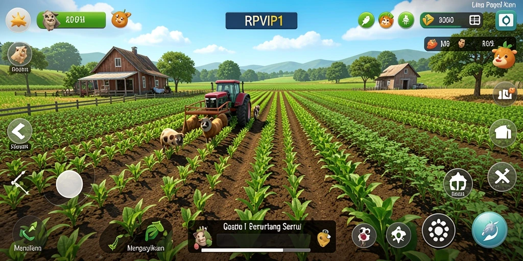 Tampilan gameplay RPVIP1 yang menampilkan aktivitas pertanian yang seru.