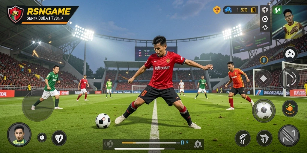 Gameplay seru dalam RSNGAME dengan aksi sepak bola yang mendebarkan.
